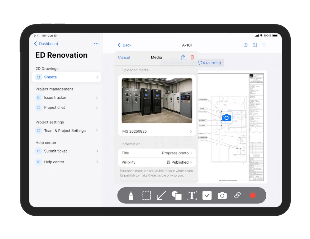 TruScope inspection app on iPad showing renovation plans